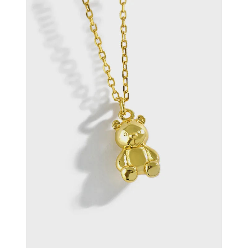 S925 Sterling Silver Cartoon Bear Doll Necklace for Women