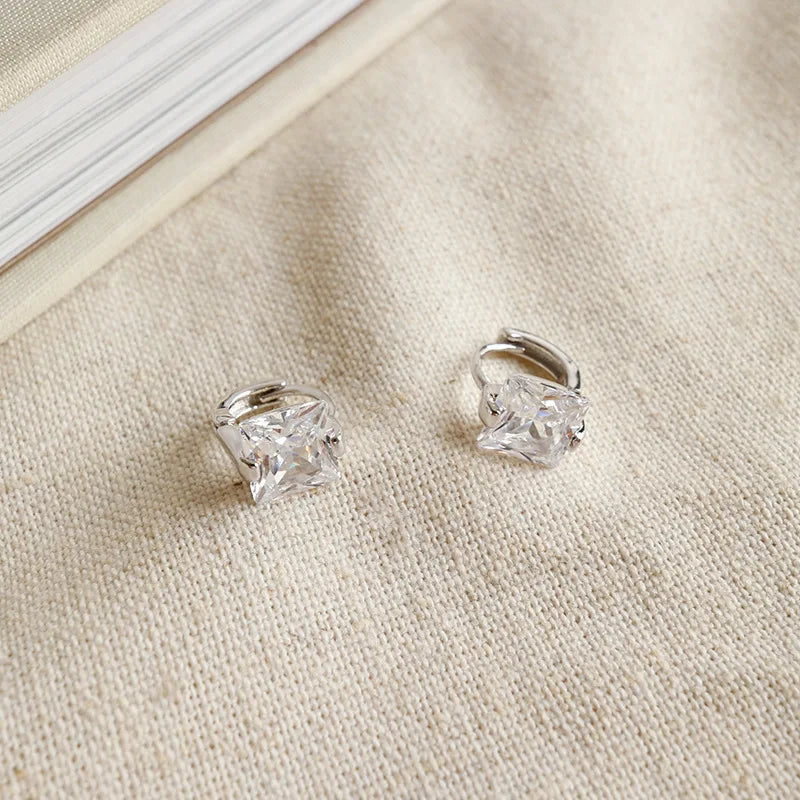 Geometric Square Zircon Earrings - Silver Jewelry