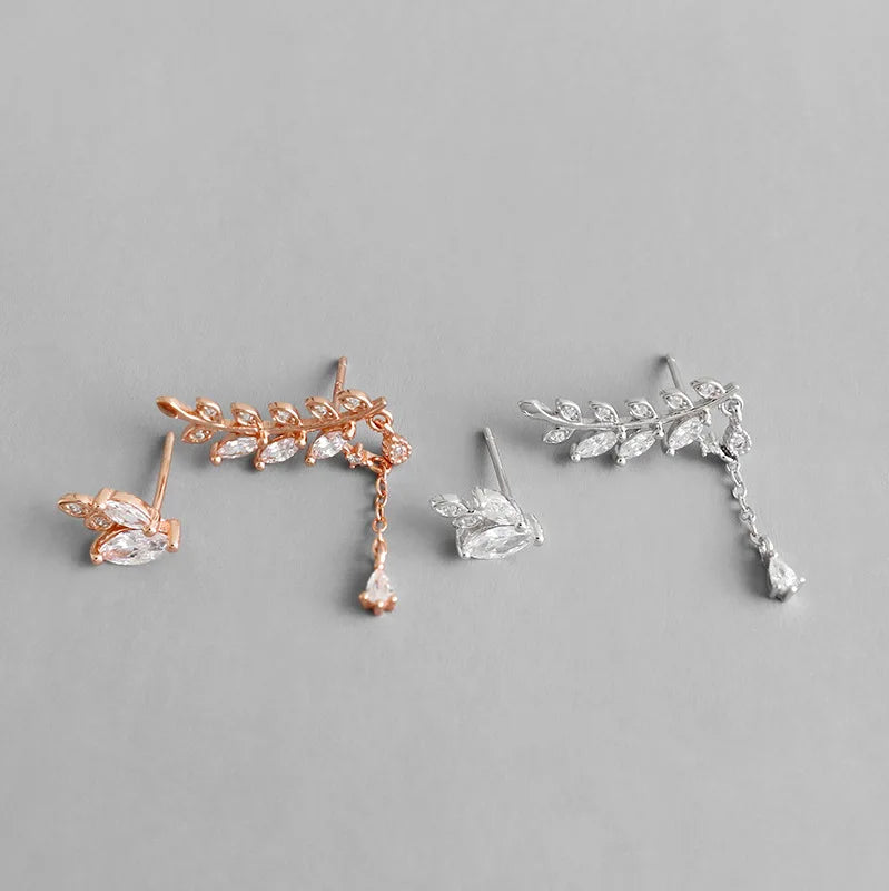 S925 Sterling Silver Asymmetric Leaf Earrings