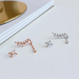 S925 Sterling Silver Asymmetric Leaf Earrings