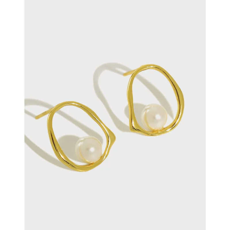 S925 Sterling Silver Hollow Geometric Shell Bead Earrings