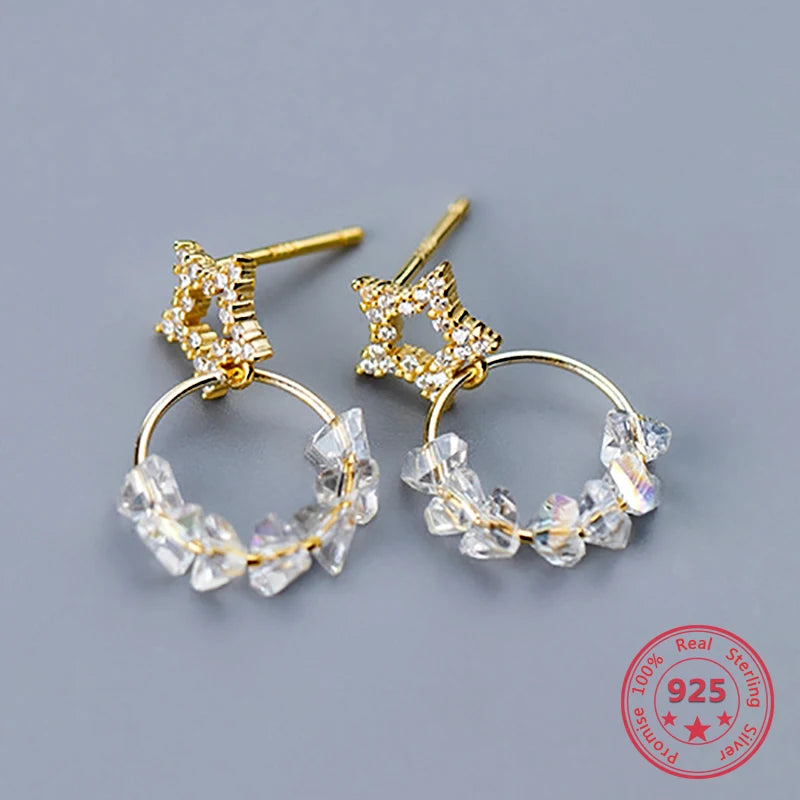 Silver 925 Women's Pentagram Zircon Stud Earrings