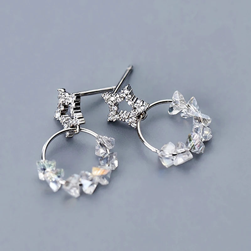 Silver 925 Women's Pentagram Zircon Stud Earrings