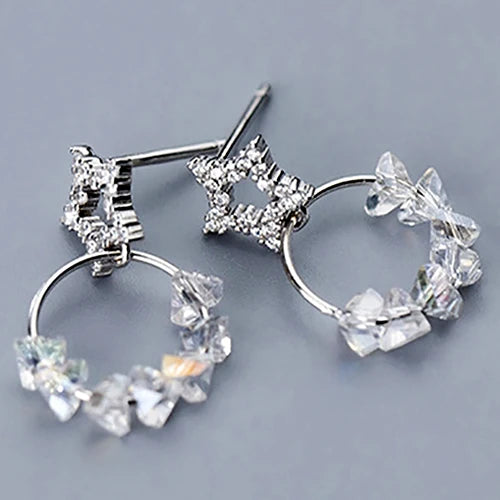 Silver 925 Women's Pentagram Zircon Stud Earrings