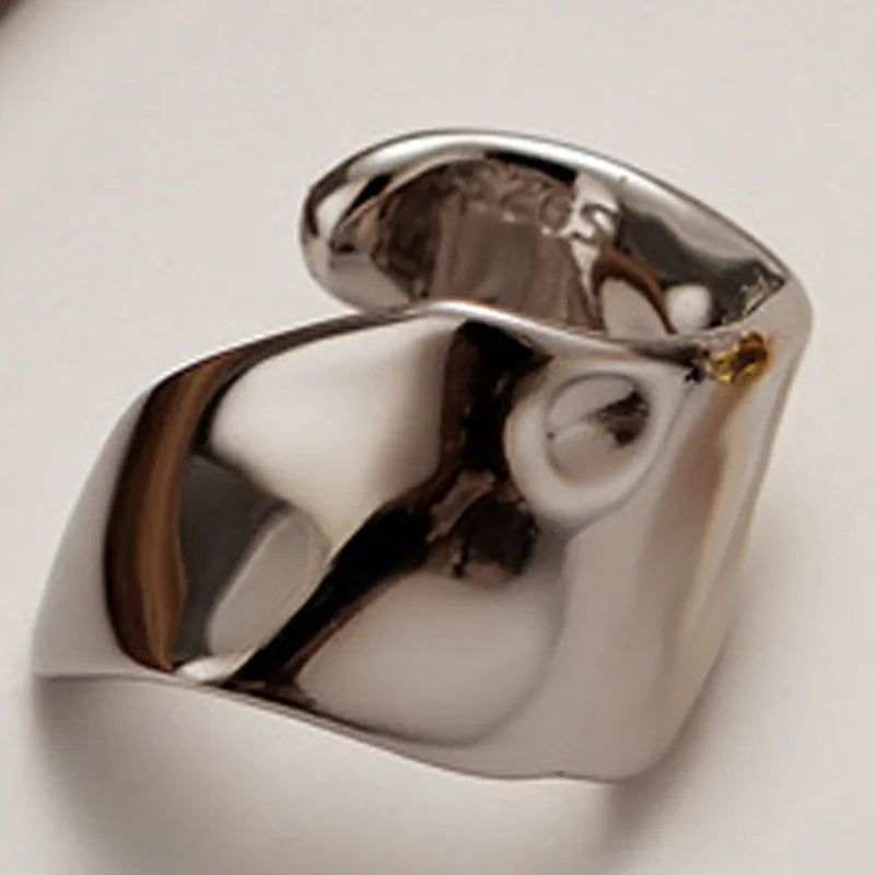 Sterling Silver Irregular Geometric Ear Clip, Texture Design