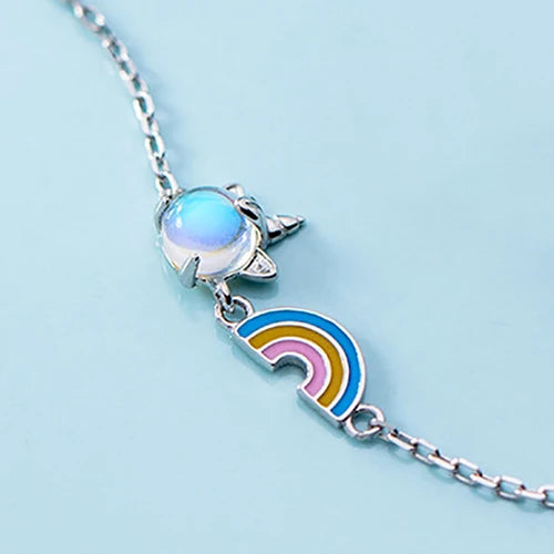 Small Fresh Silver 925 Women's Rainbow Unicorn Bracelet