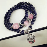 Zhaocai Cat Pink Crystal Sandstone Bracelet Original Multi-layer Women's Jewelry