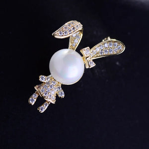 Rabbit Brooch Pearl Cartoon Pin Hat Bag Accessories Corsage