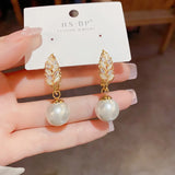 Opal Stone Leaves Pearl Earrings