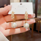 Opal Stone Leaves Pearl Earrings