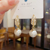 Opal Stone Leaves Pearl Earrings