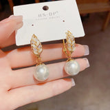 Opal Stone Leaves Pearl Earrings