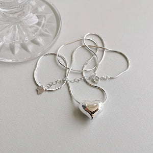 925 Silver Love Pendant Snake Bone Necklace Cold Joker Sweater Chain