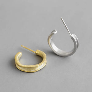 S925 Pure Silver Earrings Concave Brushed Small Personality Silver Earrings