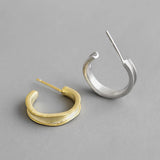 S925 Pure Silver Earrings Concave Brushed Small Personality Silver Earrings