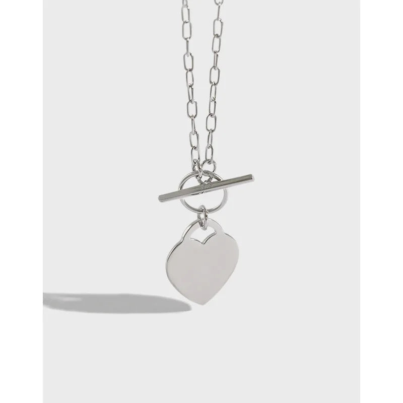 S925 Sterling Silver Love Tag Chain Necklace Student Female Jewelry