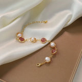 Baroque Pearl Bracelet Pink Strawberry Crystal Beads