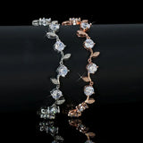 Diamond Flower Bracelet with Leaves