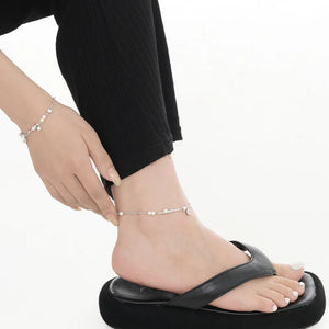 S925 Sterling Silver Shell Bead Anklet Platinum Zircon