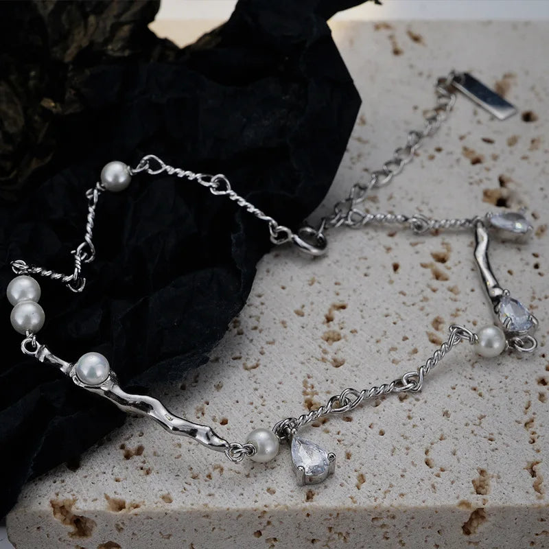 S925 Sterling Silver Shell Bead Anklet Platinum Zircon