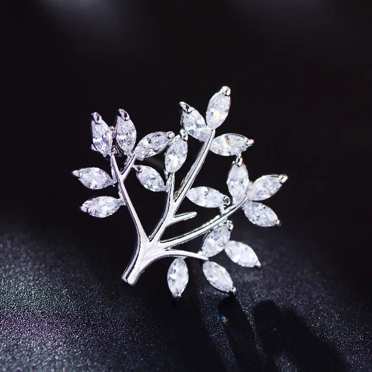 Zircon Sapling Small Brooch Plant Collar Pin Suit Accessories