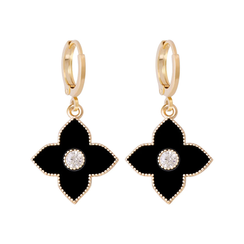 High-grade Four-leaf Clover Earrings - Zircon Flower Pierced Ear Buckle