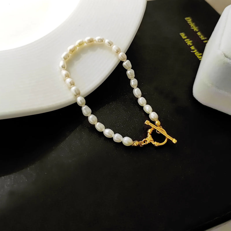 Vintage Irregular Water Pearls Bracelet 18K Plated Jewelry Gift