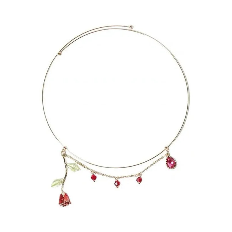 Vintage Rose Flower Branch Pearl Choker Necklace