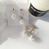 Vintage Irregular Pearls Resin Clip Earrings for Women