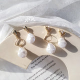 Vintage Irregular Pearls Resin Clip Earrings for Women