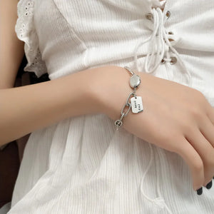 Vintage Square Letter Luck Thai Silver Bracelets Lock Chian Bracelet