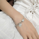 Vintage Square Letter Luck Thai Silver Bracelets Lock Chian Bracelet