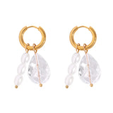 Transparent Beads Pearl Earrings For Women Stainless Steel Hoop Earring
