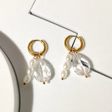 Transparent Beads Pearl Earrings For Women Stainless Steel Hoop Earring