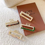Pearl Rectangle Hollow Hair Clip Acetic Acid Shark Clip Hair Accessory