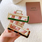 Pearl Rectangle Hollow Hair Clip Acetic Acid Shark Clip Hair Accessory