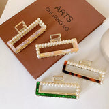 Pearl Rectangle Hollow Hair Clip Acetic Acid Shark Clip Hair Accessory
