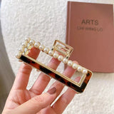 Pearl Rectangle Hollow Hair Clip Acetic Acid Shark Clip Hair Accessory