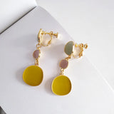 Geometry Alloy Clip Earrings Non Pierced Yellow Oil Drop Round Slice Clip On Ear