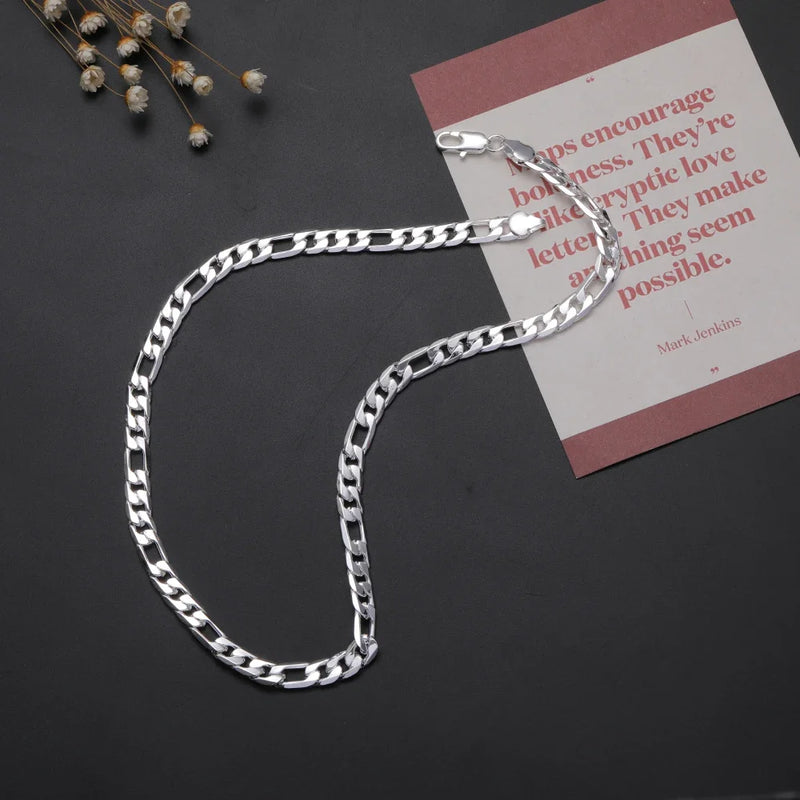 925 Silver 8MM Flat Geometry Chain Necklace for Wedding
