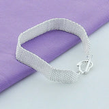 925 Silver Heart Mesh Bracelet for Women Party Wedding 16MM