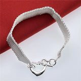 925 Silver Heart Mesh Bracelet for Women Party Wedding 16MM