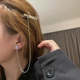 Fashion Tassel Chain Letter Hair Clip Earrings
