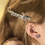 Fashion Tassel Chain Letter Hair Clip Earrings