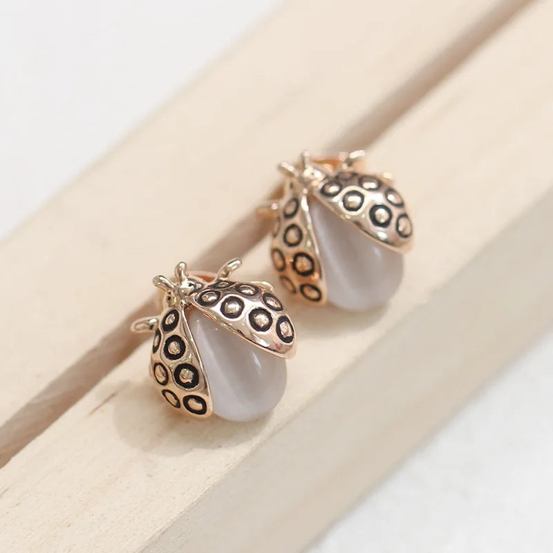 Ladybug Earrings with Pearl Inlay