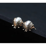 Ladybug Earrings with Pearl Inlay