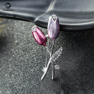 Tulip Paint Brooch Rhinestone Flower Suit Accessories Pin 077