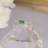 14K Real Electroplated Copper Double Green Square Crystal Women's Open Ring