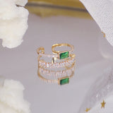 14K Copper Green Crystal Inlaid Zircon Women's Ring