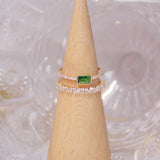 14K Real Electroplated Copper Double Green Square Crystal Women's Open Ring